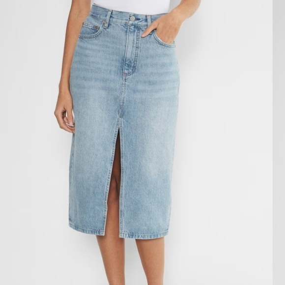 Denim Forum 90's Halle Skirt Women's Size 30 Blue High Rise Midi Jean Skirt - Picture 15 of 16